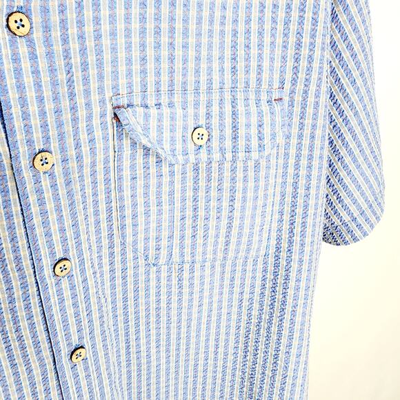 Royal Robbins Outdoor  Travel Blue Striped Men's Button Front Short Sleeve Shirt - Picture 7 of 12